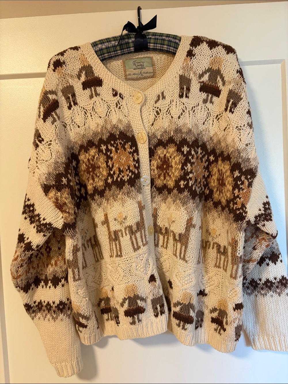 Neutral Woodland Patterned Button-Front Cardigan Sweater